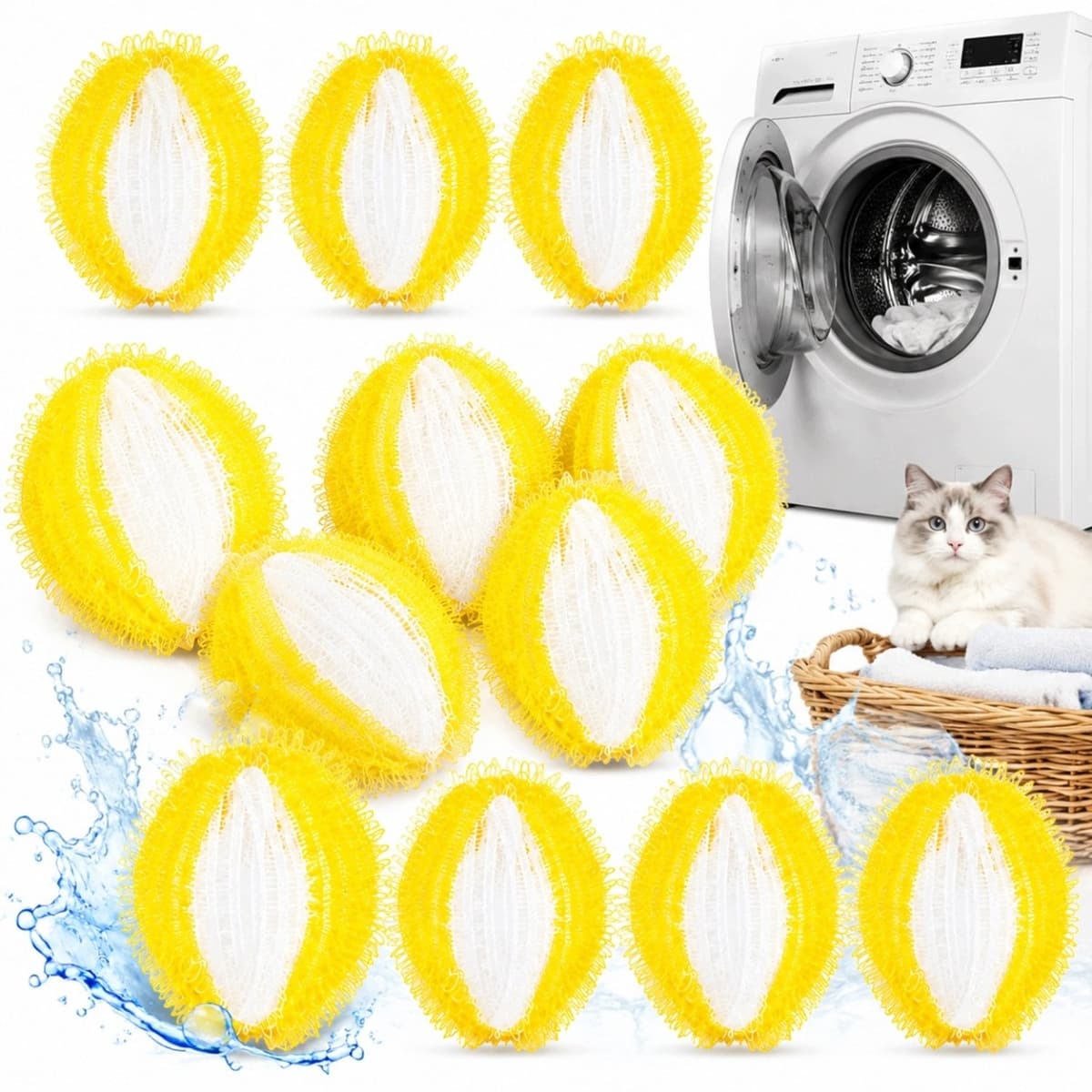 12x Witte & Gele Wasmachines Ballen - Pluisjes & Haren Verwijderen — afbeelding 1