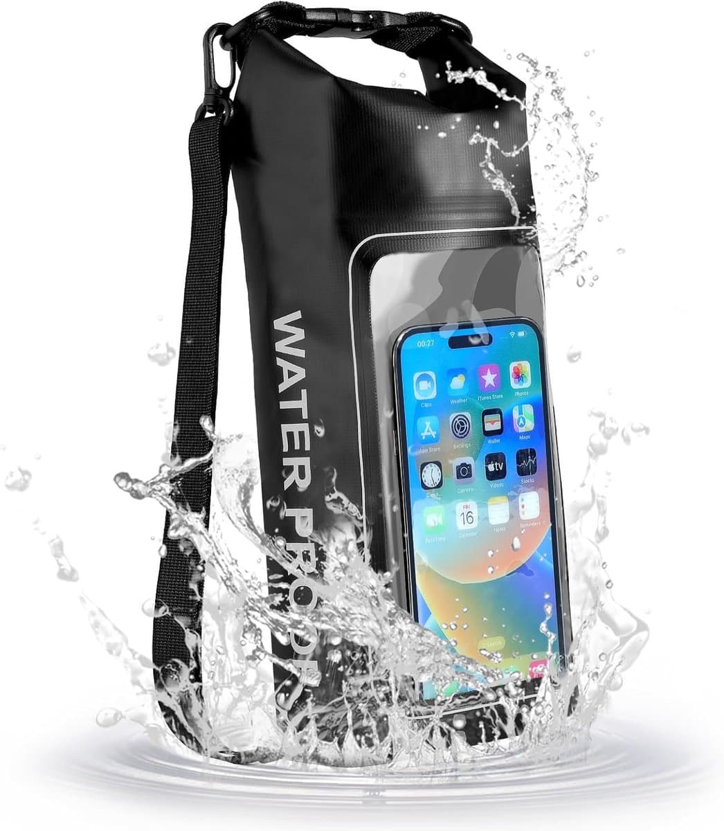 Rugzak 2 l met geïntegreerd transparant vak voor telefoon voor outdooractiviteiten, zwart — afbeelding 1