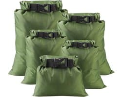 5 Stuks Waterdichte Drybags, 1,5 L/2,5 L/3,5 L/4,5 L/6 L, Draagbare Droogzak Waterdichte Tas Dry Bag voor Kajakken Driften Onderdompele Varen Wandelen Kamperen Outdoor (Legergroen)