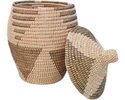 Wasmand met deksel – zeegras – 60 liter – naturel zwart wit