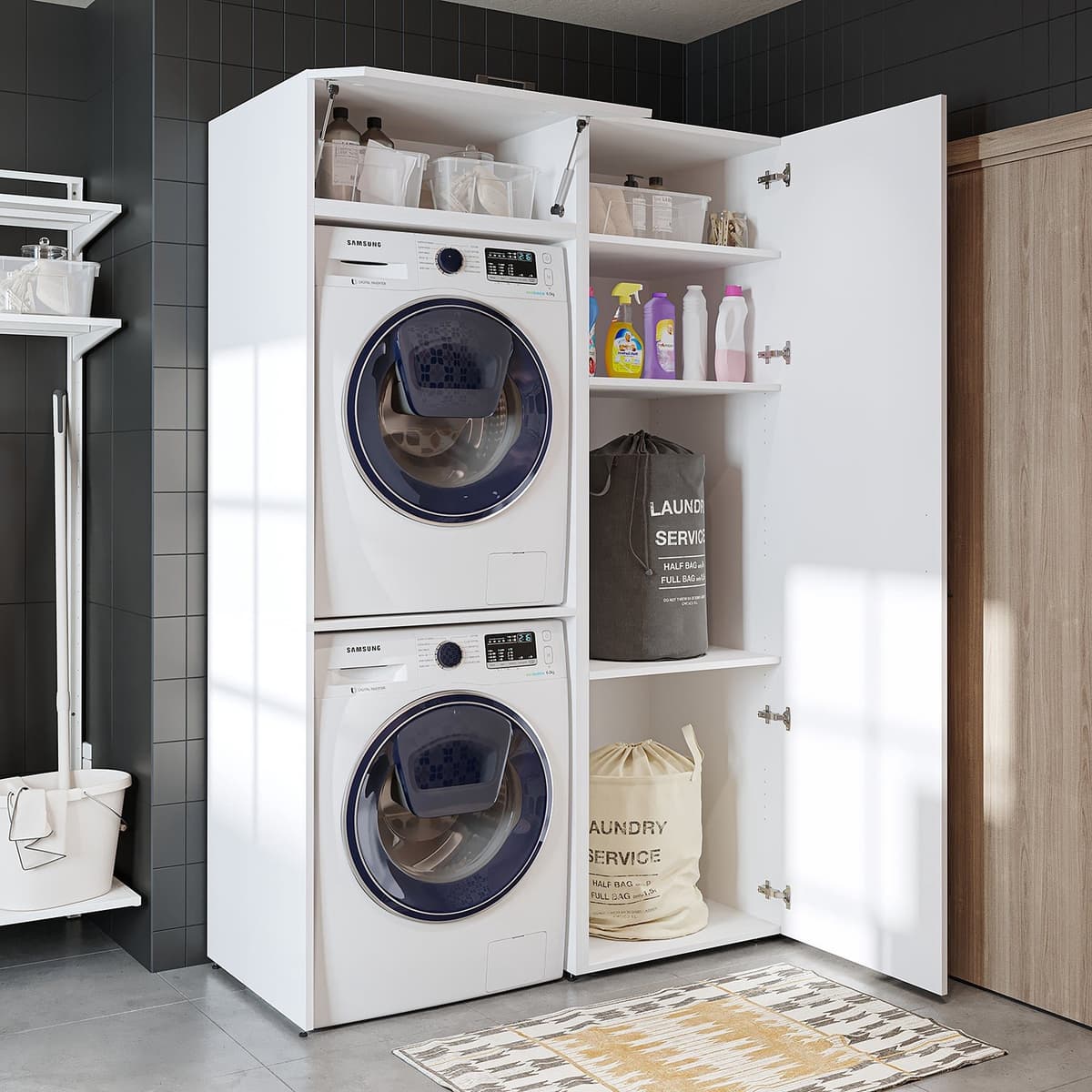 Roomart DUO-II Wasmachine Ombouwkast 127x205 cm - met Hoge Kast 60 - Wit — afbeelding 1