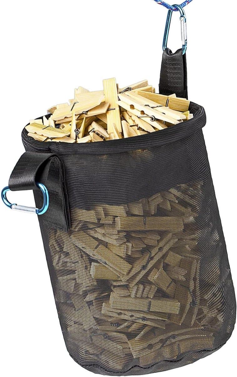 Wasknijper Tas - Opberger Clips - Kleding Drogen - Trekkoord Sluiting - Grote Capaciteit - Grijs — afbeelding 1