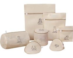 Set van wasnetten met gaas, 7-delige set waszakken met automatische ritssluiting, geschikt voor damesondergoed, damesoverhemden, korte rokken, panty's, BH's - beige