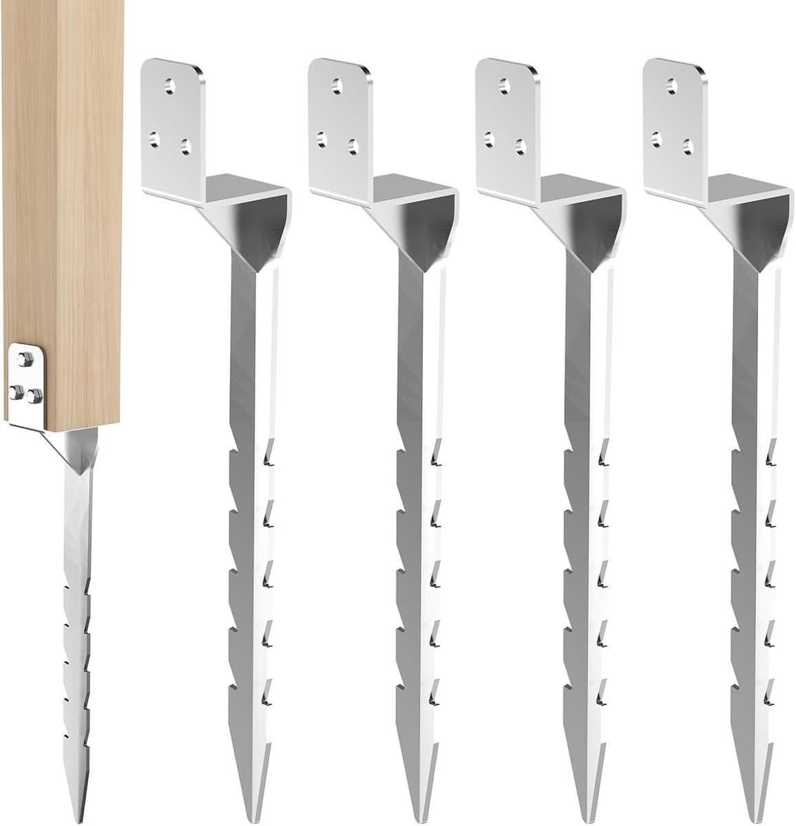 Grondanker - Verzinkt Staal - 38 x 5 x 4 cm - Inslaghuls Set van 4 - Voor Houten Palen — afbeelding 1