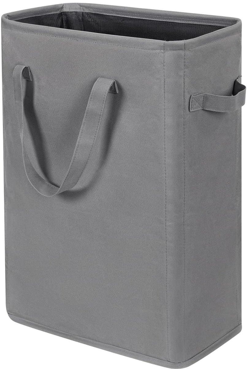 Opvouwbare Wasmand met Deksel - 45 Liter Slanke Wasmand Smal - Opklapbare Wasmand voor Badkamer en Slaapkamer - Kleine Wasmand Ruimtebesparend met Handvatten - Grijs — afbeelding 1