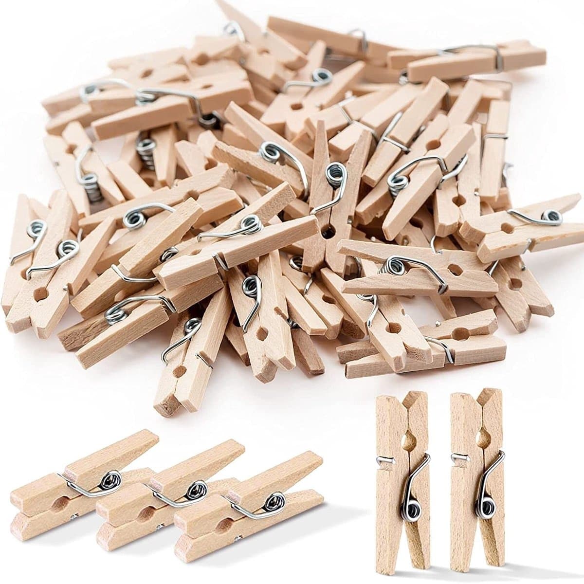 Dailygoods- Wasknijpers Houten 100 Stuks - Kleine Wasknijpers - Mini-Klemmen - Sierklemmen - Voor Fotowand - Gastgeschenk — afbeelding 1
