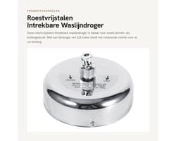 Waslijndroger Roestvrij staal - Intrekbare Kledinglijn - Buitenkleding/Binnenshuis - Lijnlengte 2,8 m - Inclusief Schroeven - Lichtgewicht 240 g