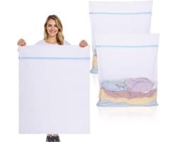 SnelShoppen - 2 Stuks Wasnet Groot 90x110cm - Herbruikbare Waszak met Rits voor Kleding, Shirts, Sweaters, Jas, Broeken - Waskorf voor Wasmachine - Wi
