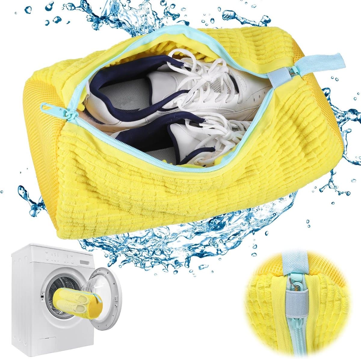 waszak, schoenen, waszak, schoenwaszak, schoenwaszak voor wasmachine, schoenenorganizer, waszak met ritssluiting (geel, 1 stuk) — afbeelding 1