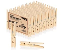 SnelShoppen - XL Houten Wasknijpers 80 Stuks - Duurzame Berken Houten Klemmen met Sterke Metaalveer - Onbehandeld - Ideaal voor Buitenshuis, Camping e