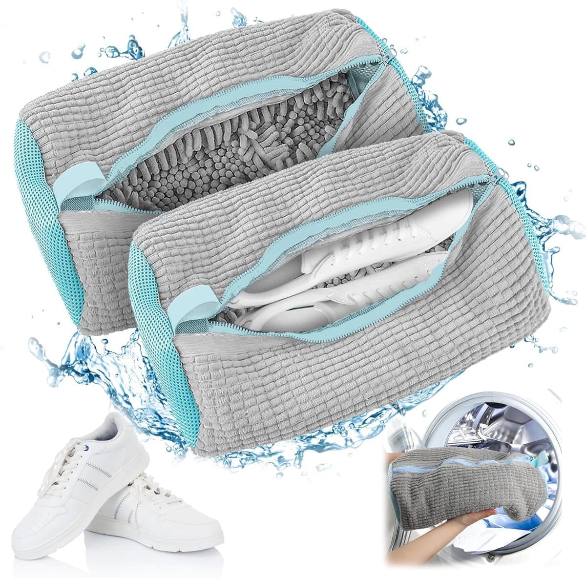 Thijox - Schoenwaszak 2 Stuks - Waszak Voor Sneakers, Anti-Vervorming Met Ritssluiting, Herbruikbare Schoenen Waszak, Grijs, Voor Wasmachine, Ideaal V — afbeelding 1