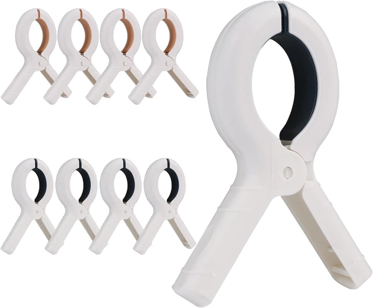 Thijox - 8 stuks duurzame plastic strandhanddoekklemmen, grote wasklemmen voor strandstoelen, dekens, lakens, kleding, ideaal voor strand en zwembad — afbeelding 1