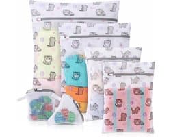 Wasnetjes met ritssluiting - Kattenprint - Diverse maten (60x50, 50x40, 40x30 cm) - Polyester waszakken met geurparelzak - Voor delicate kleding