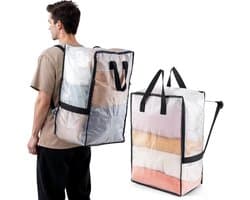 SnelShoppen - Verhuistassen 2 Pack, Duidelijk, Sterke Handvatten & Ritsen, Kledingopslag, Waszakken, Verpakkingsmateriaal, Reis- en Verhuisspullen
