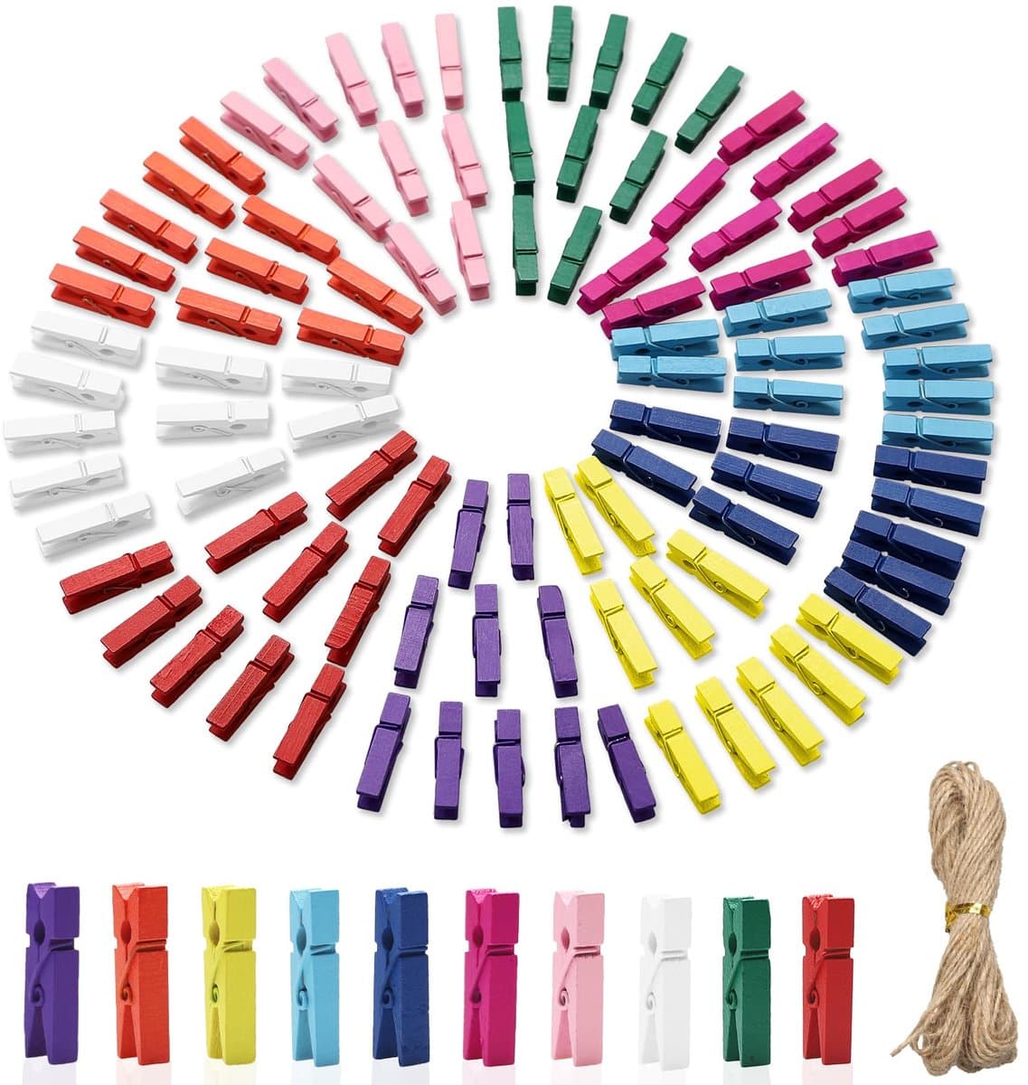 IMPERATORIS® Wasknijpers Kunststof - Waslijnklemmen - Extra Sterk - Soft Grip - Laat Geen Afdruk Achter - Weerbestendig - Set van 100- Veelkleurig - 10 meter — afbeelding 1
