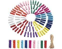 IMPERATORIS® Wasknijpers Kunststof - Waslijnklemmen - Extra Sterk - Soft Grip - Laat Geen Afdruk Achter - Weerbestendig - Set van 100- Veelkleurig - 10 meter
