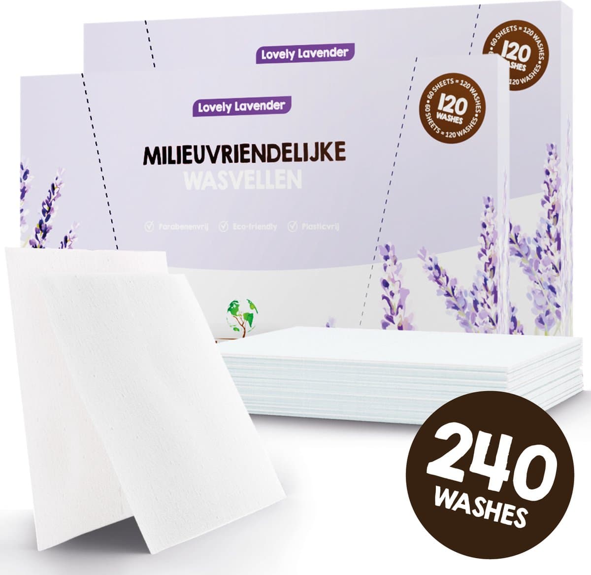 Mr. Green Mind Wasstrips ECO 240 Wasbeurten lavendel Lovely lavender Wasmiddel Milieuvriendelijke Wasstrips Wasmiddel Voordeelverpakking incl. wasverzachter — afbeelding 1