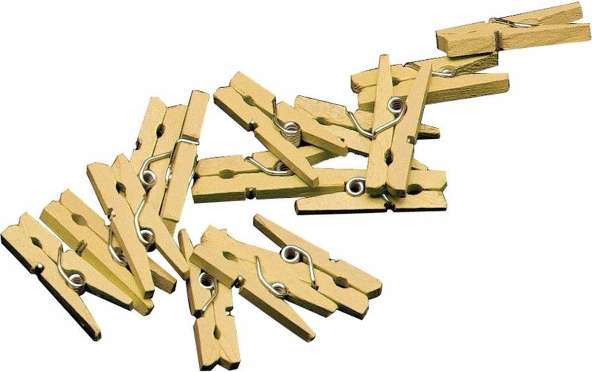 Mini knijpertjes - 20x - goud - 2 cm - hout - knijpers - miniknijpers voor kaarten - kaarten ophangen — afbeelding 1
