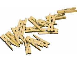 Mini knijpertjes - 20x - goud - 2 cm - hout - knijpers - miniknijpers voor kaarten - kaarten ophangen — afbeelding 1