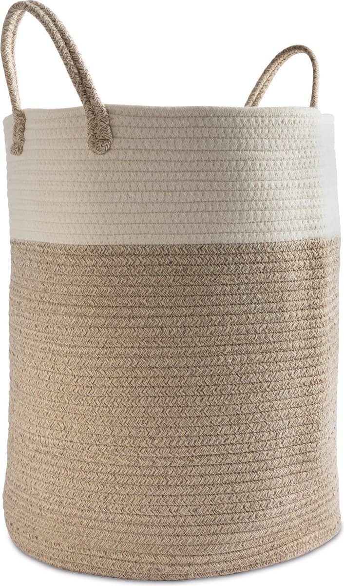 Framehack Wasmand Katoen - Opbergmand 52 ltr - Mand Rond met handvaten - Wasbox Opvouwbaar - Speelgoedmand — afbeelding 1
