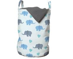 ABAKUHAUS olifantenwaszak, grote dierenhartjes, wasmand met handvatten en trekkoordsluiting voor wasserettes, blauw en blauwgrijs