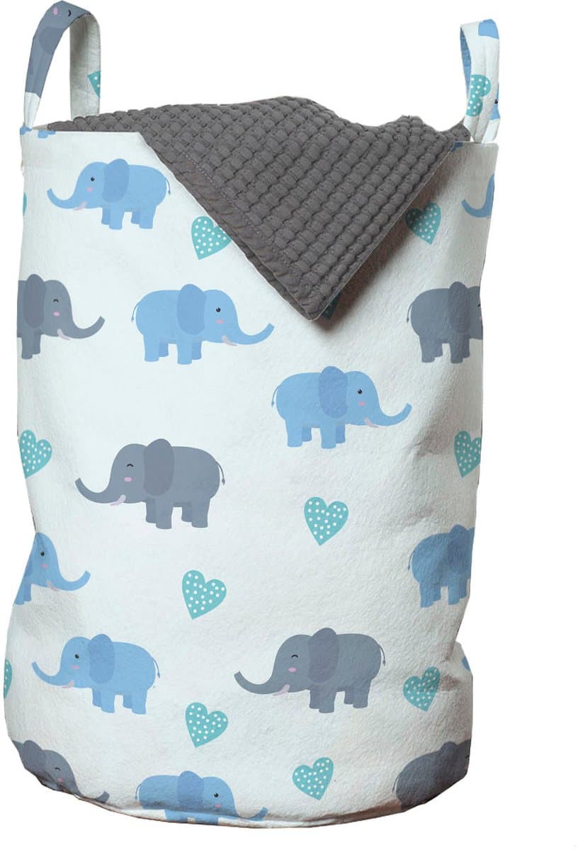 ABAKUHAUS olifantenwaszak, grote dierenhartjes, wasmand met handvatten en trekkoordsluiting voor wasserettes, blauw en blauwgrijs — afbeelding 1