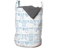 ABAKUHAUS kleuterschoolwaszak, babykleding drogen, wasmand met handvatten en trekkoord voor wasserettes, wit en blauw