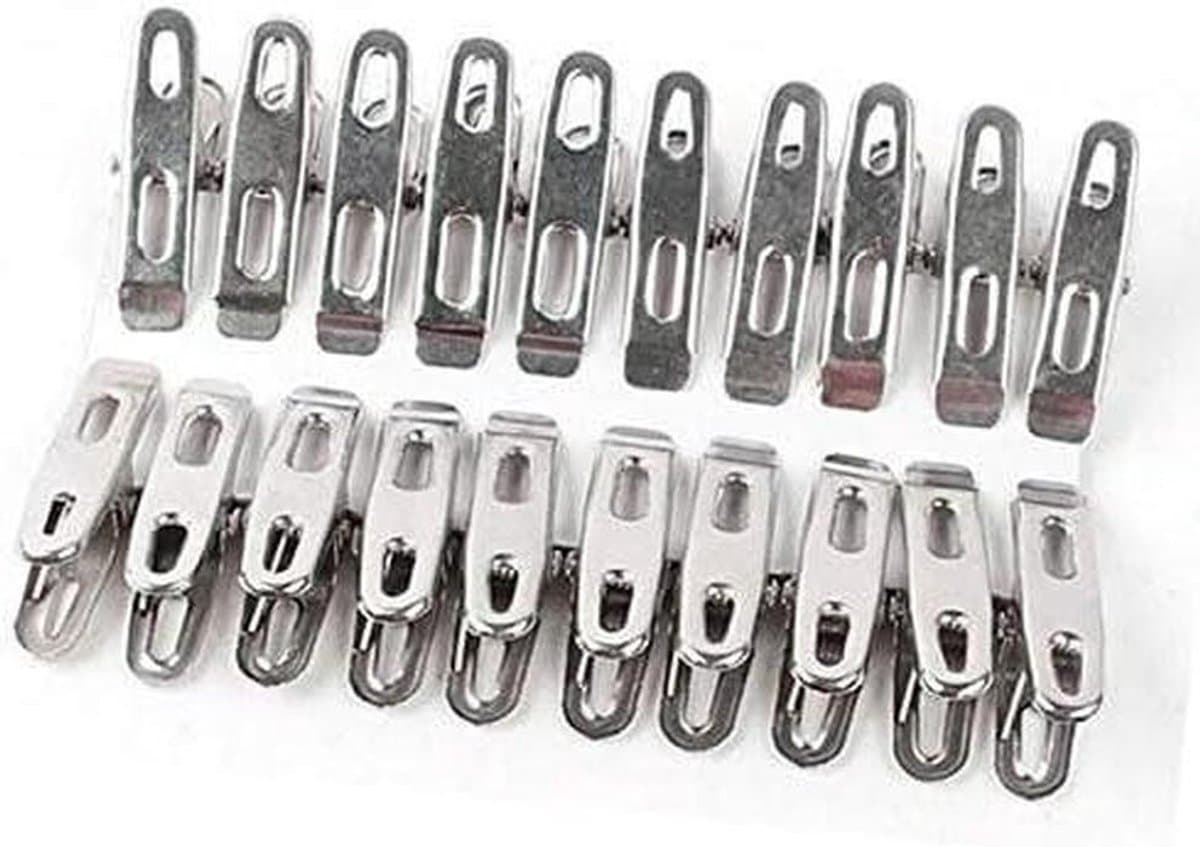 Roestvrijstalen Wasknijpers - Kledingclips Klemmen - Wasgoed Ophangen - Winddicht Sterke Veer - 20 stuks - Zilverkleurig — afbeelding 1