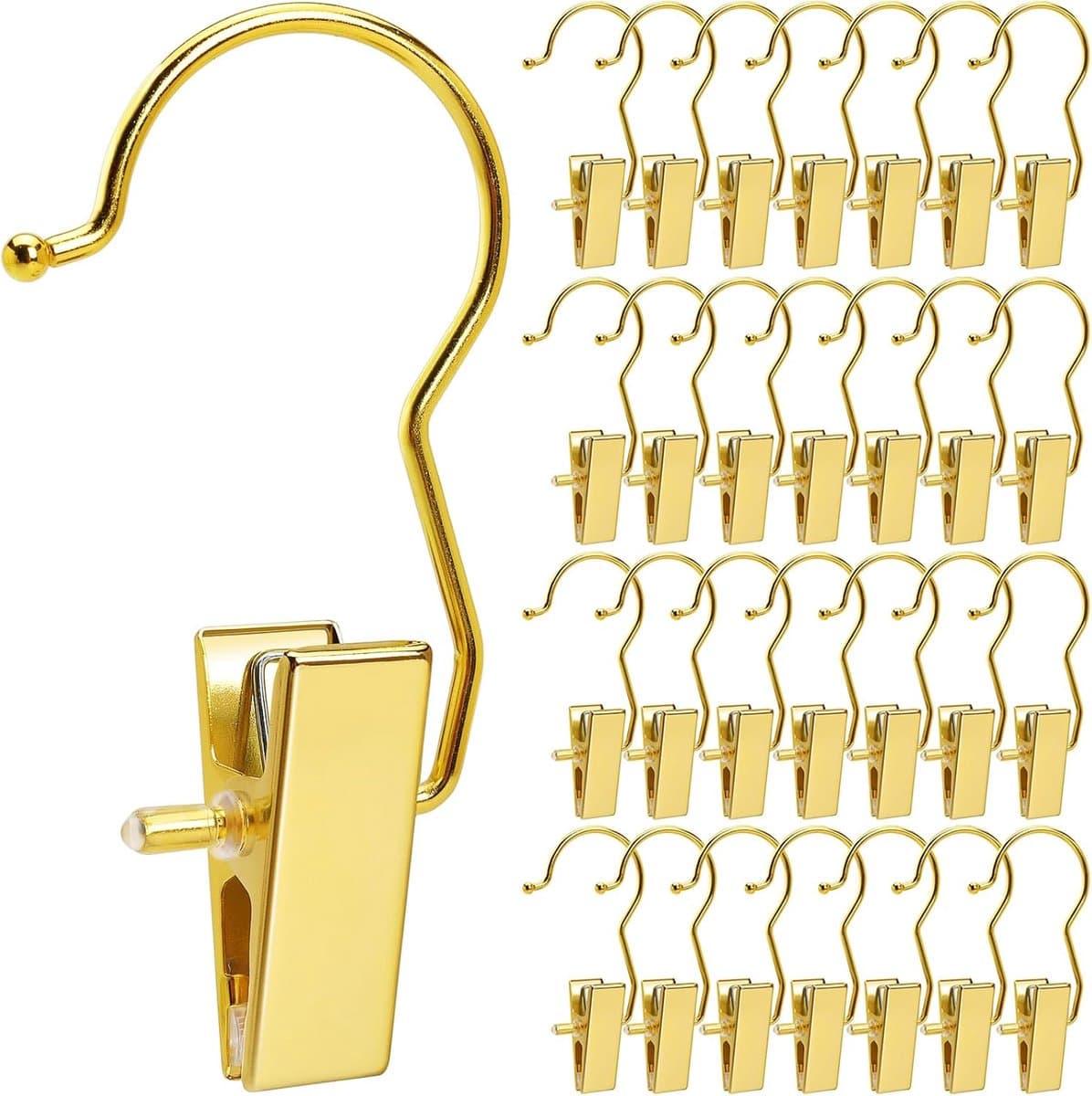 Set van 24 gouden laarzenclips voor kledingkast, laarzenhangers met haken, knijperhangers, wasknijpers, draagbare reiskleerhangers voor hoed, handdoeken, beha — afbeelding 1