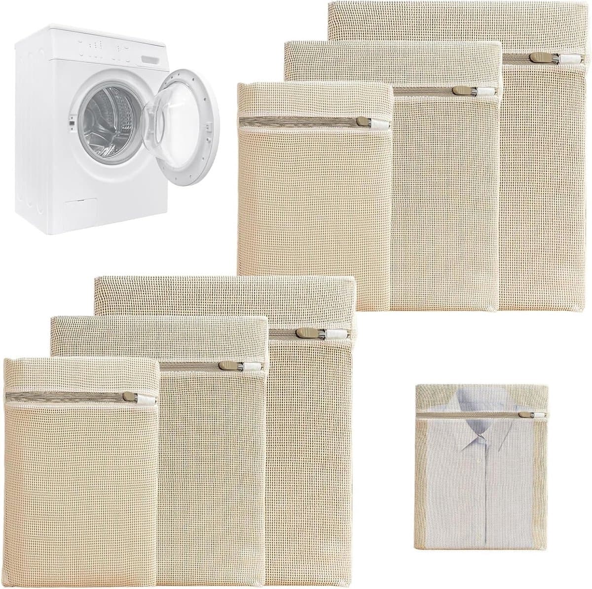 SnelShoppen - Set van 6 Premium Katoenen Waszakken met Rits Zonder Microplastic, Wasnet, Waszak voor Wasmachine, Reisorganisator voor Vuilwas, Eco-vri — afbeelding 1
