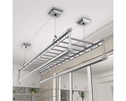 Plafond Droger - Waslijn Systeem - Kleding Drogen - Ruimtebesparend Ontwerp - 150cm 4 Stangen - Zilver