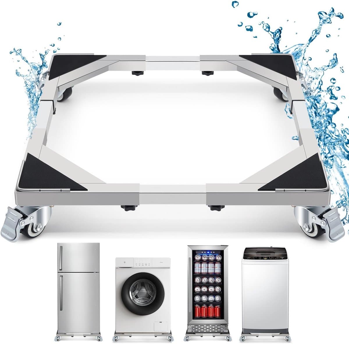 MTTProducts - Wasmachine voet - met 4 wieltjes - Verstelbaar 50-70cm - Ondersteunt tot 300kg - Trolley voor wasmachine en koelkast — afbeelding 1
