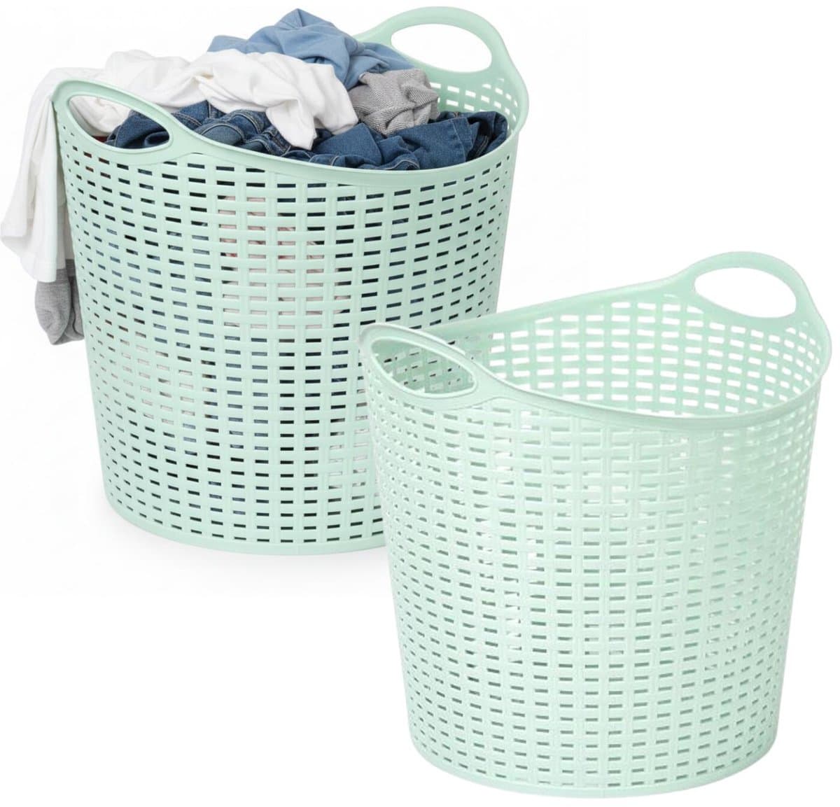 Plasticforte Wasmand opbergmand - 2x - flexibel kunststof - groen - 27 liter - open structuur — afbeelding 1