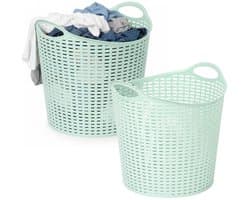 Plasticforte Wasmand opbergmand - 2x - flexibel kunststof - groen - 27 liter - open structuur