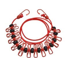 Waslijn met Clips - Reis Waslijn Drooglijn - Kleding Drogen - Winddicht Anti-slip - 1.7 meter - Rood