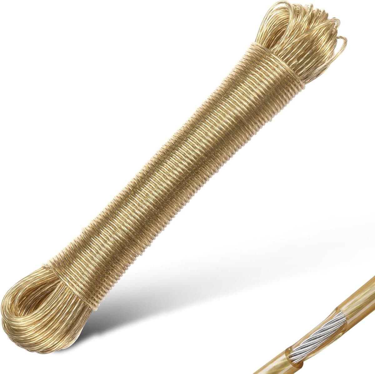 Waslijn Set - Kledinglijn - Kleding Drogen - Stalen Kern - 30 Meter - Bruin — afbeelding 1