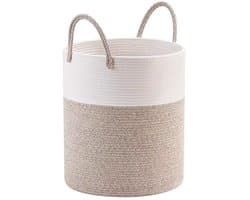 Geweven opbergmand - Opbergmand - Opbergmand kinderkamer - Opbergmandjes badkamer - 39×50cm - Wit/Bruin - Katoenen touw