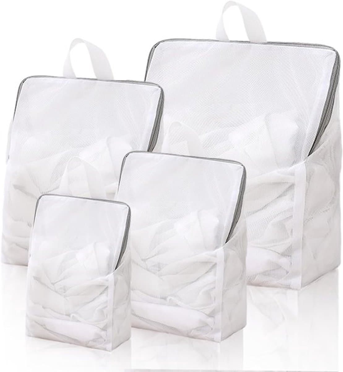 4 stuks - Waszakken - Netwaszakken voor wasmachine - Waszak met handvat - waszak - waszak voor wasgoed - waszak voor wasmachine - waszak voor delicate stoffen - reiswaszakken - wit - 30*20 cm, 40*30 cm, 50*40 cm, 60*50 cm — afbeelding 1