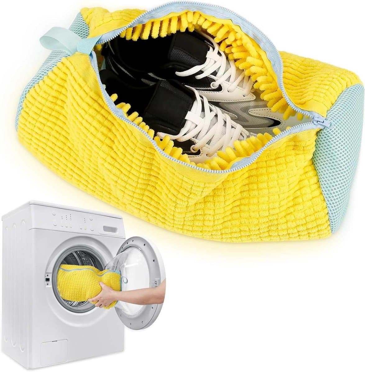 Waszak voor Kleding en Schoenen, Herbruikbare en Draagbare Polyester Tas met Rits, 39 x 19 cm, Geel, Perfect voor Was en Bescherming — afbeelding 1