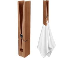 Houten Wasknijpers - Kledingklemmen Handdoekhouder - Ruimte Besparen - Gigantisch Formaat - 30 cm - Houtkleur