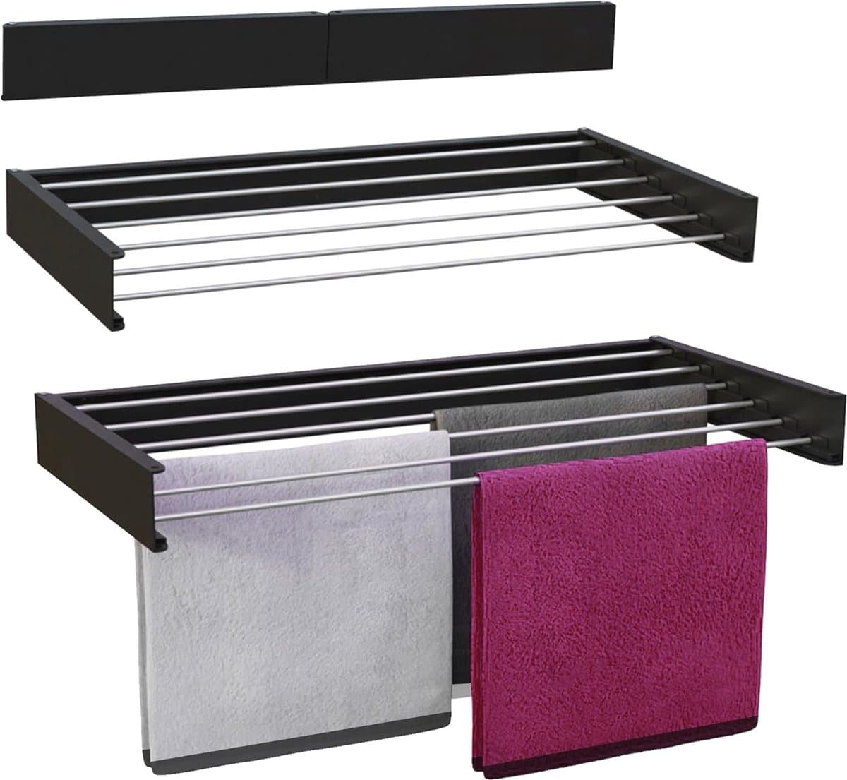 Inklapbaar Wanddroogrek - Ruimtebesparend Droogrek voor Wasgoed - Aluminium Zwart (100 x 50 cm) — afbeelding 1