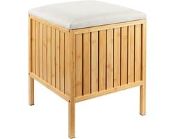 Wasmand - met zitkussen - bamboe - natuur-creme