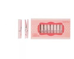 Isabella Rose - grote houten wasknijpers - 12 stuks - roze met witte stippen