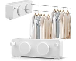 Uittrekbare Waslijn - Wand Waslijn - Ruimte Besparen - Dubbel Touw Systeem - 2x 4.2 Meter - Wit