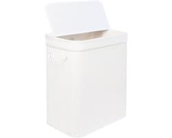 Wasmand - 100 l - 2 vakken - opvouwbaar - bamboe - wit