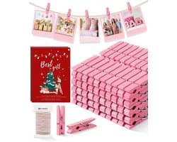Mini Houten Wasknijpers Rose - 100 Stuks Kleurrijke Wasknijpers met Jute Touw voor Foto's, Knutselen en Decoratie