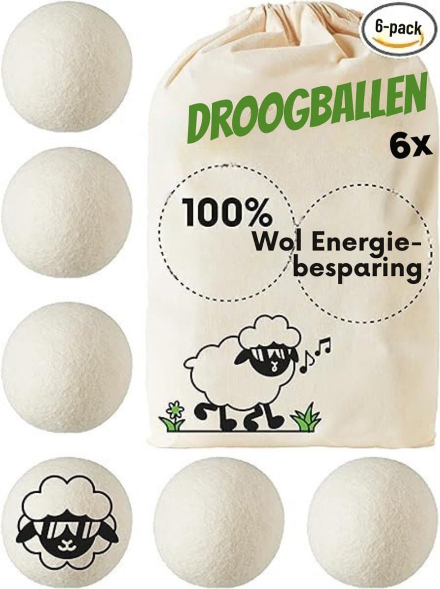Goodivery® - Droogballen - Aroma Diffuser - Wol Drogerballen - Set van 6 - 100% Ecologische Schapenwol - Energiebesparend - Zacht, Donzig Wasgoed - 8x8x8cm - Wit — afbeelding 1