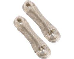 Dailygoods- Waslijn Uittrekbaar 30m - 2 Pack - Stalen Kern - Roestvrij en Waterdicht - Duurzaam - PVC Coating - Waslijn Touw