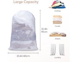 Drawstring Waszak 70x90cm - Robuuste Mesh Waszak voor Delicate Kleding, Geschikt voor Wasmachine, Duurzaam en Sterk Net