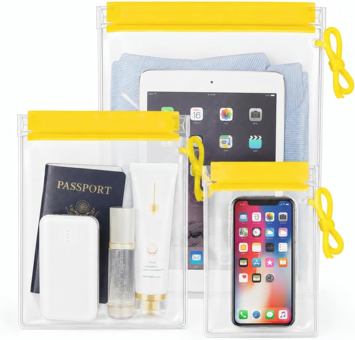 3 stuks waterdichte zakken, transparante hersluitbare pvc-zakken, verliesveilige documententas voor reizen, badkamer, outdoor, zwembad, mobiele telefoon, camera's, 3 stuks — afbeelding 1